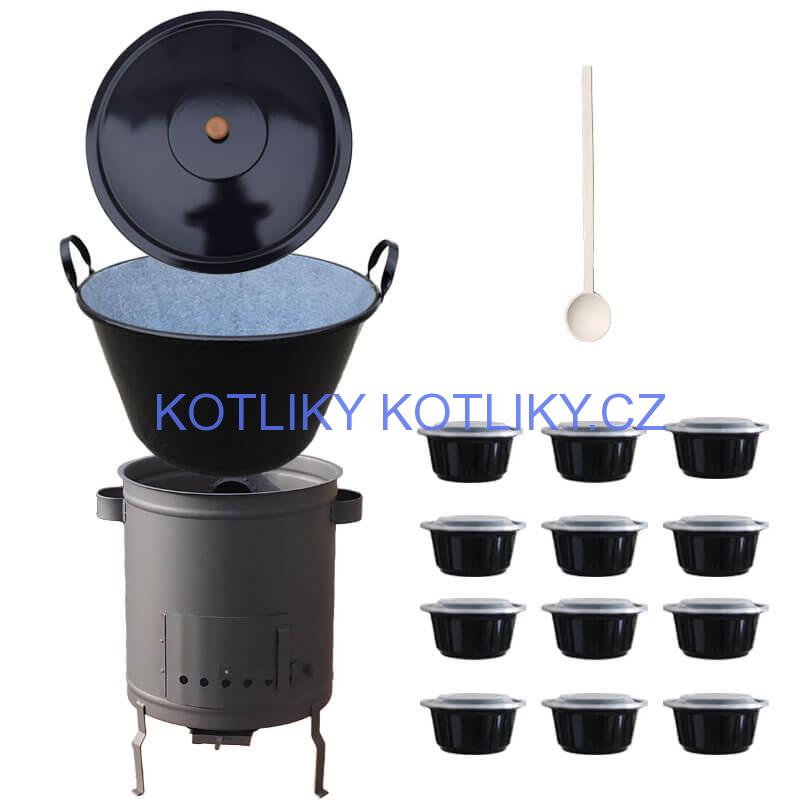 Smaltovaný kotel 70 L + silná kovová kotlina 53 cm (1,5 mm) STRONG PLUS 600 + misky 12 ks