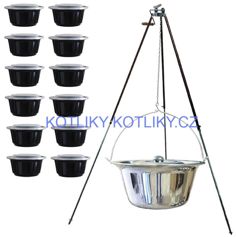Nerezový kotlík 20 L (1,2 mm) + teleskopická trojnožka s pojistnou kladkou + poklice