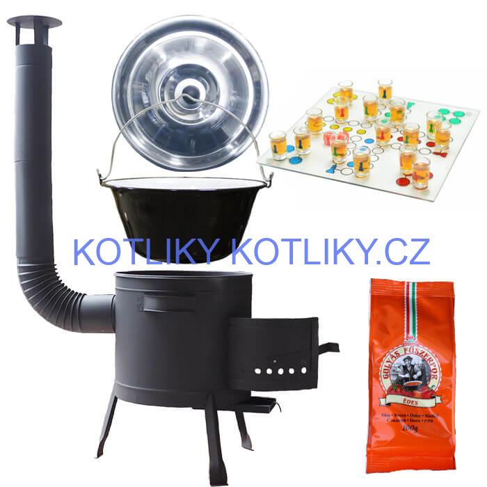 Smaltovaný kotlík 20 L (1,2 mm) + pepř + člověče pi už + nízká žáruvzdorná kotlina 42 PLUS 600