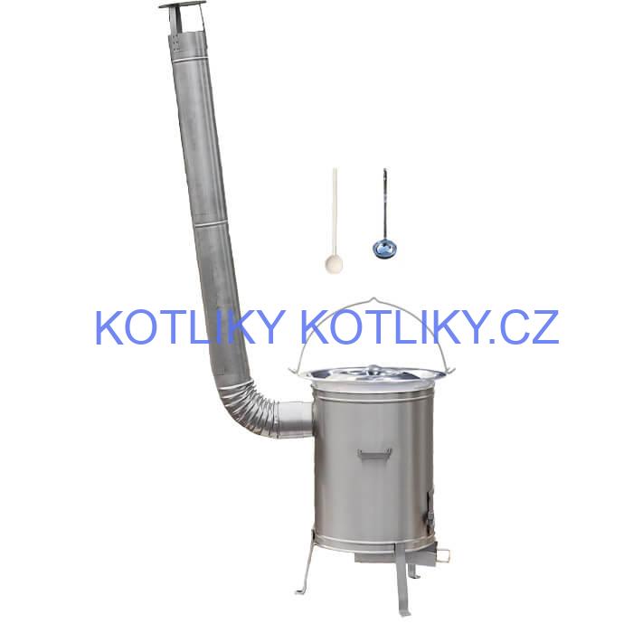 Nerezový kotlík 20 L (1,2 mm) + nerezová kotlina 42 cm + vařečka a naběračka LUX