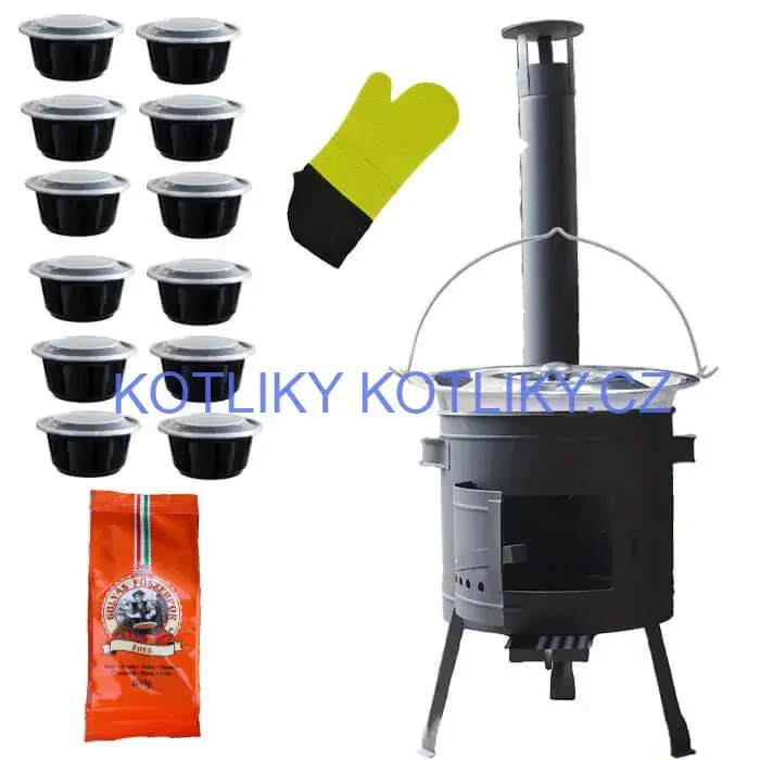 Nerezový kotlík 22 L (0,8 mm) + misky 12 ks + nízká žáruvzdorná kotlina (1,5 mm) 42 PLUS 600