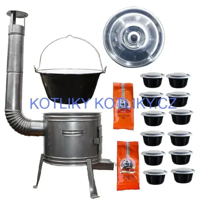 Smaltovaný kotlík 22 L (1,2 mm) + nerezová kotlina 42 cm TOPLUX + misky 12 ks + 2 x pepř na guláš 100 g