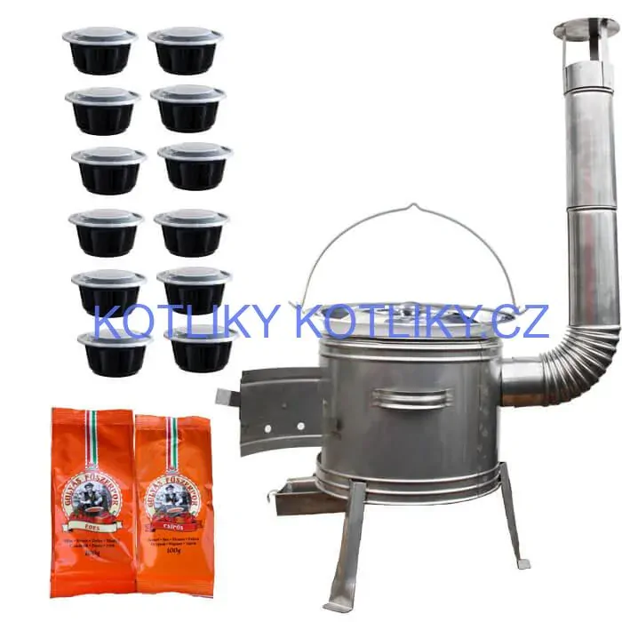 Nerezový kotlík 22 L (0,8 mm) INOX + nerezová kotlina 42 cm TOPLUX + misky 12 ks + 2 x pepř na guláš 100 g