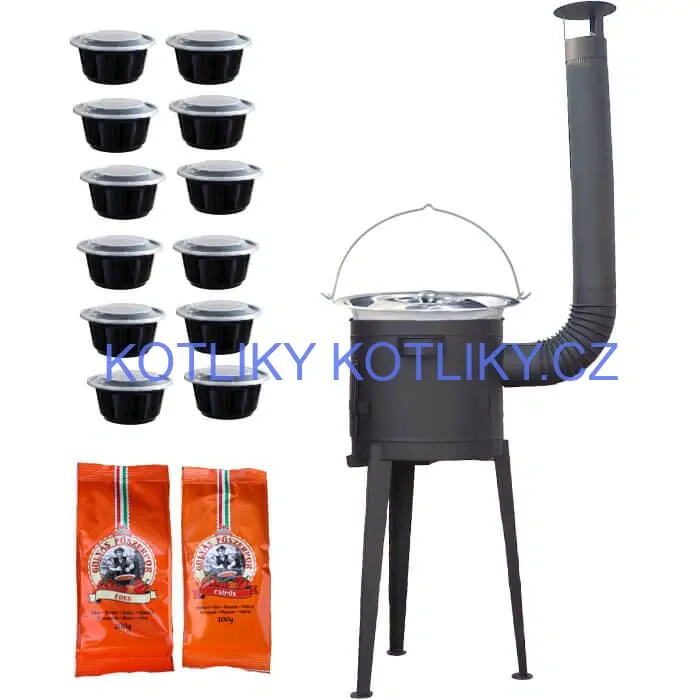 Nerezový kotlík 22 L (0,8 mm) INOX + vysoká žáruvzdorná kotlina 42 cm PLUS 600 + misky 12 ks + 2 x pepř na guláš 100 g