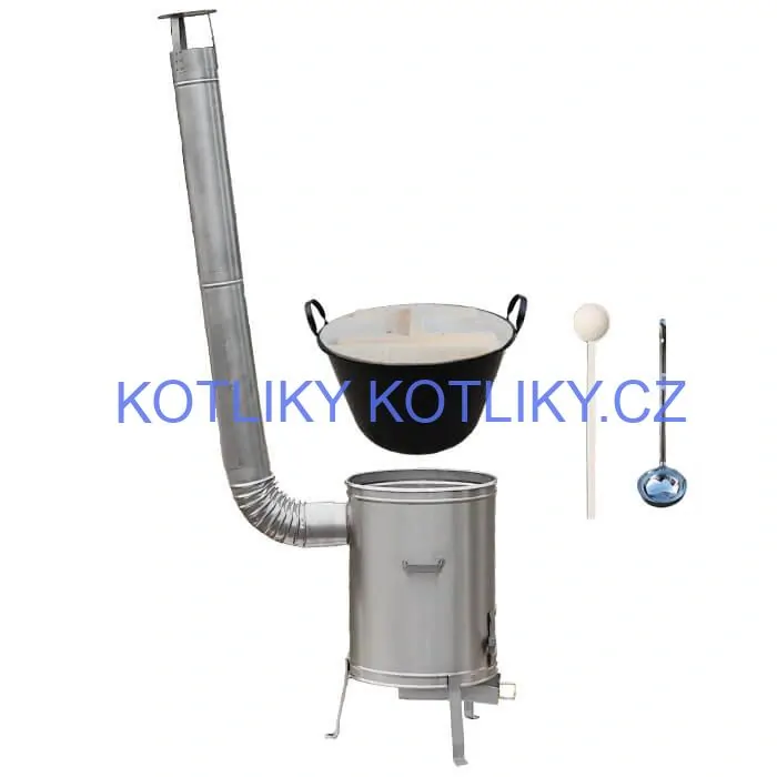 Zabijačkový smaltovaný kotel 100 L + nerezová kotlina (1,5 mm) 60 cm LUX + vařečka a naběračka