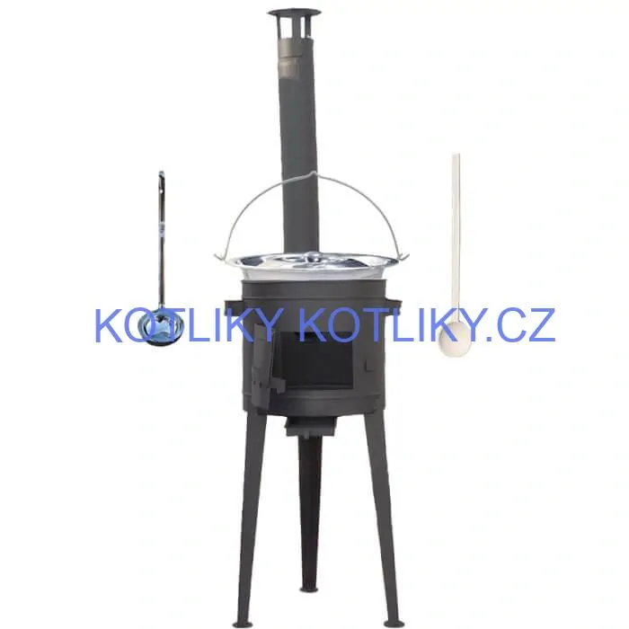 Nerezový kotlík 20 L (1,2 mm) INOX + vysoká žáruvzdorná kotlina (2,0 mm) HODO 42 cm PLUS 600 + vařečka + naběračka
