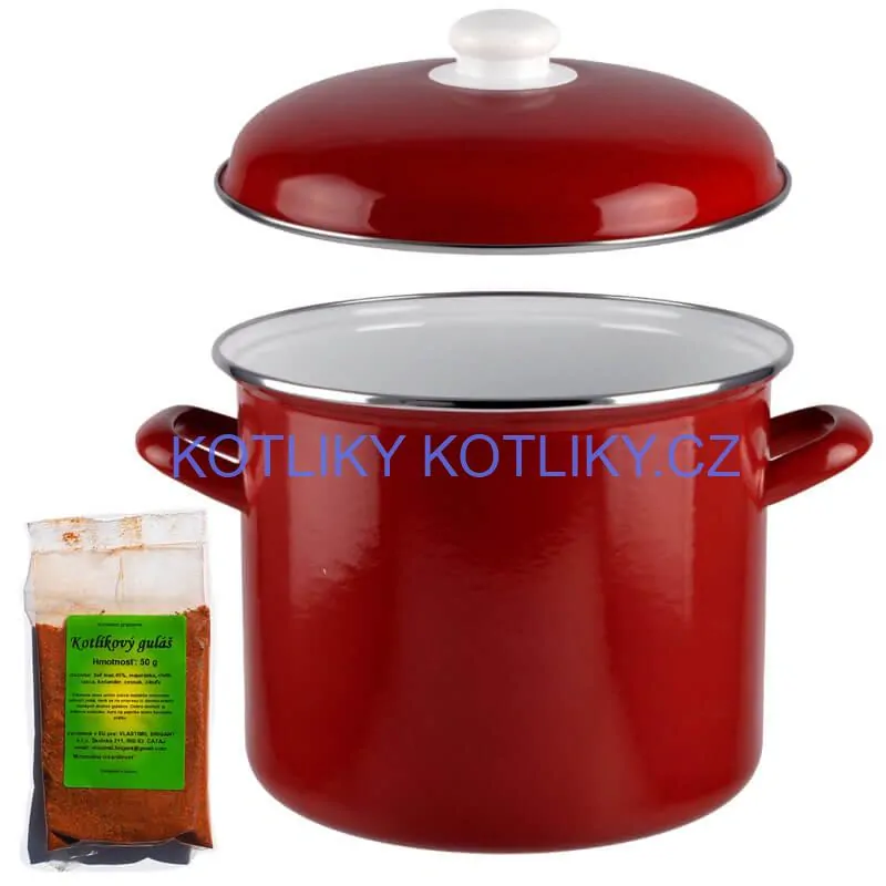 Smaltovaný hrnec s poklicí 6,9 l červený + pikantní směs koření 50 g Kotlíkový guláš