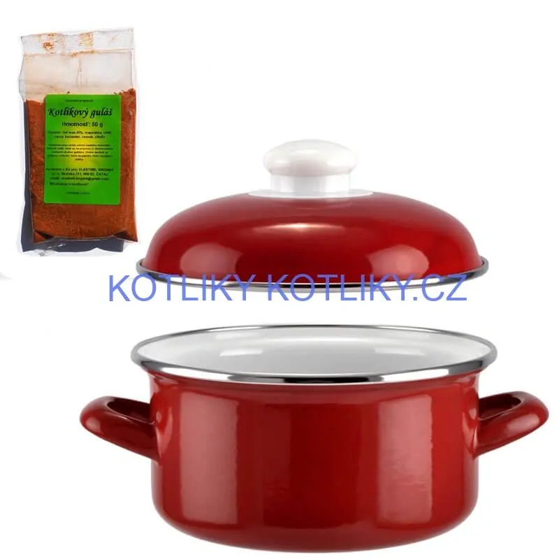 Smaltovaný kastrol s poklicí 2 L červený + pikantní směs koření 50 g Kotlíkový guláš