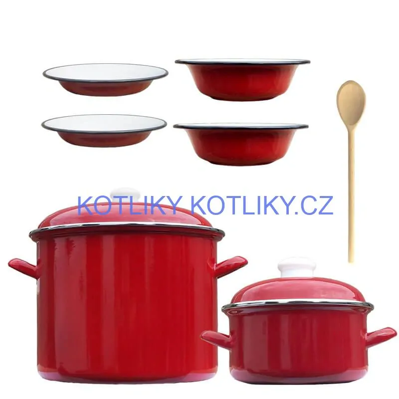 Smaltovaný hrnec s poklicí 5,2 l + smaltovaný kastrol s poklicí 3 L + talíře Classic