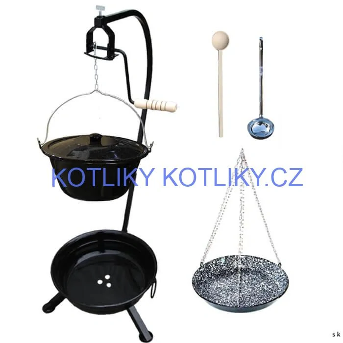 Smaltovaný kotlík 13 L (1,2 mm) + smaltovaná pánev + přenosné ohniště