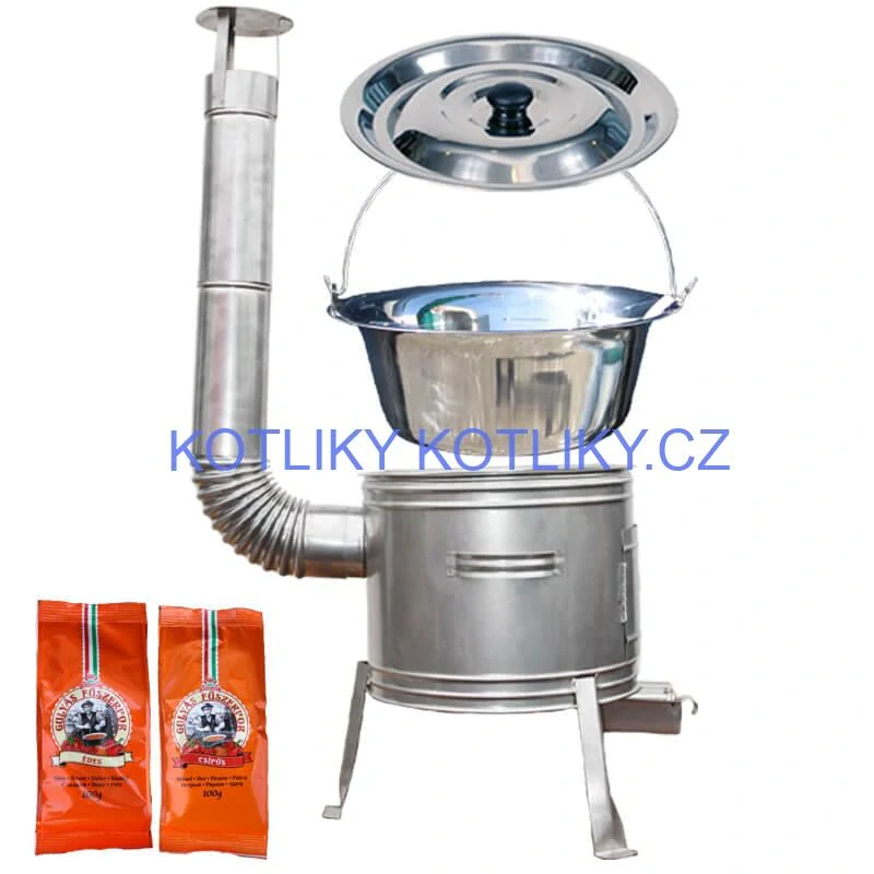 Nerezový kotlík 22 L (0,8 mm) INOX + Nerezová kotlina 42 INOX + paprikový pepř na guláš - MIX 100 g