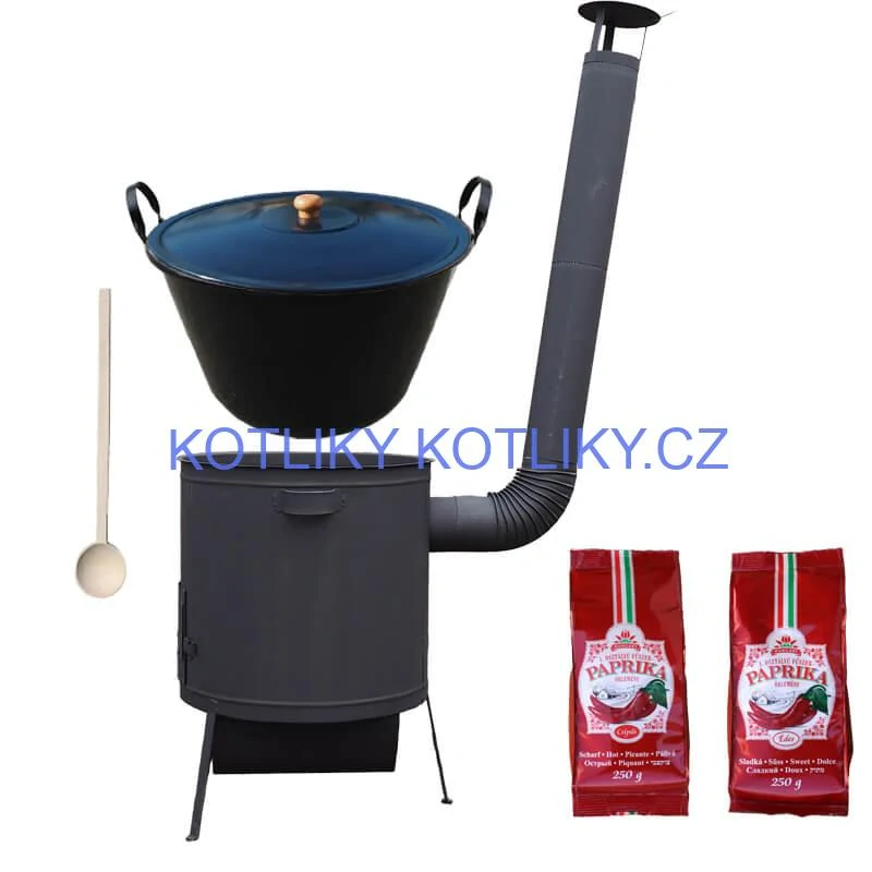 Smaltovaný kotel 70 L na zabijačku + žáruvzdorná kotlina 53 PLUS 600 4 MM + sladká a pálivá (2 x 250 g) + vařečka