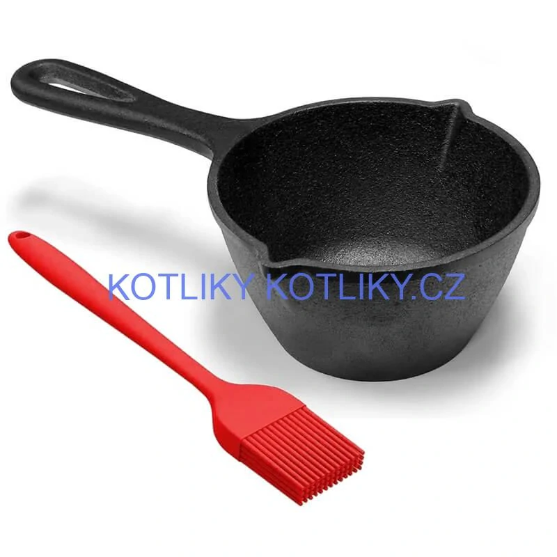 Litinový rendlík (kastrol) 0,5 l + silikonová mášlovačka