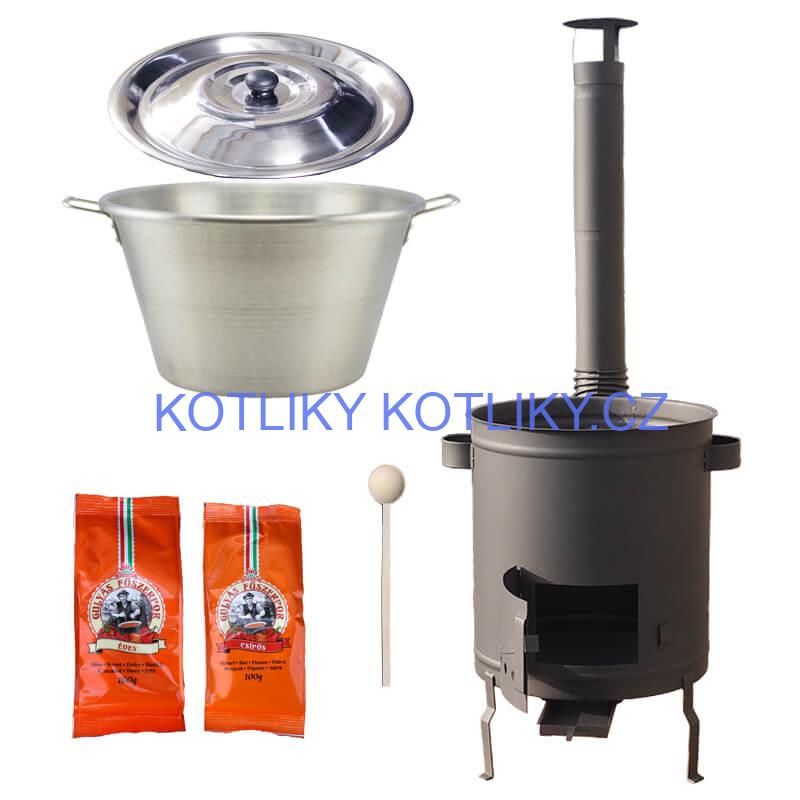 Nerezový kotel 40 L + Hrubostěnná kotlina 45 cm (1,5 mm) STRONG Plus 600 + paprikové koření na guláš