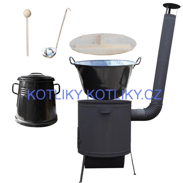 Smaltovaný kotel 100 L + žáruvzdorná kotlina 60 cm PLUS 600 + Nádoba na sádlo 10 L