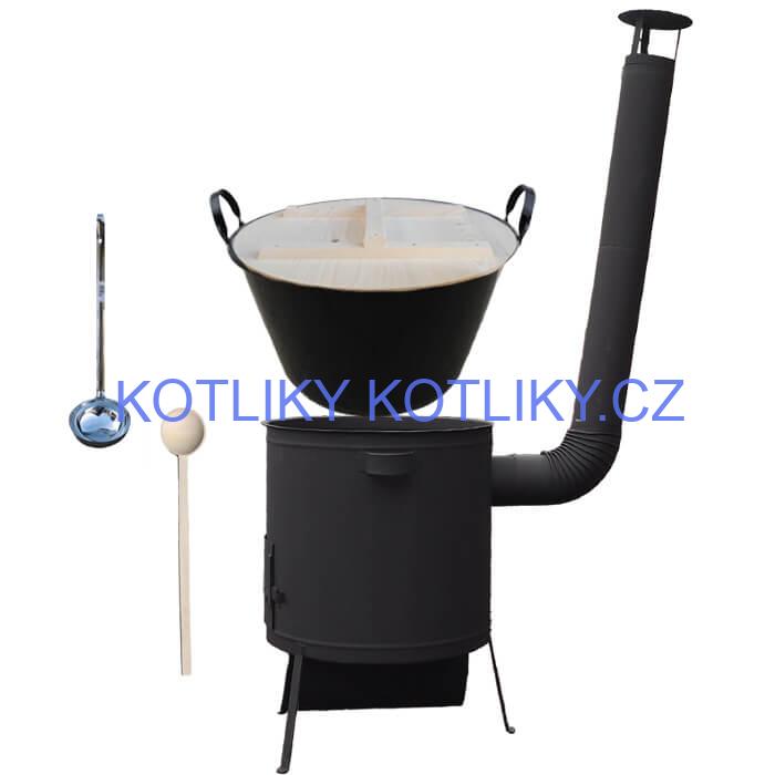 Smaltovaný kotel 100 L + žáruvzdorná kotlina 42 PLUS 600 4 MM + vařečka a naběračka BIG PARTY