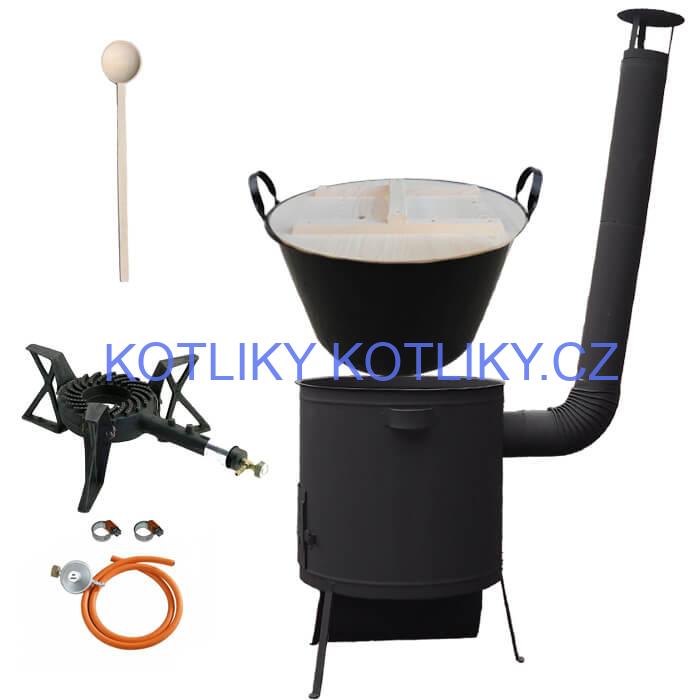 Zabijačkový smaltovaný kotel 100 L, žáruvzdorná kotlina 42 PLUS 600 4 MM, hořák 7 kW + vařečka