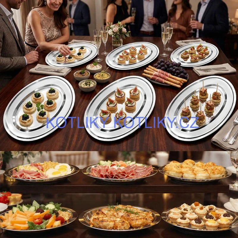 Nerezové podnosy pro catering - set 6 ks (45,5cm) - Servíruj s jistotou a stylem