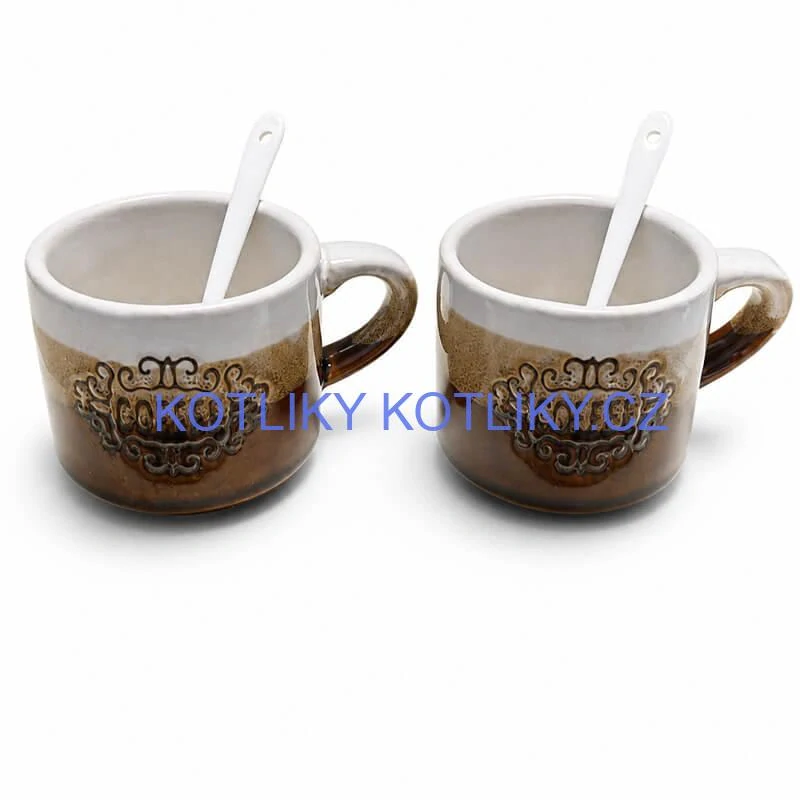 Keramické hrnky na kávu 150 ml COFFEE s lžičkami 2 ks