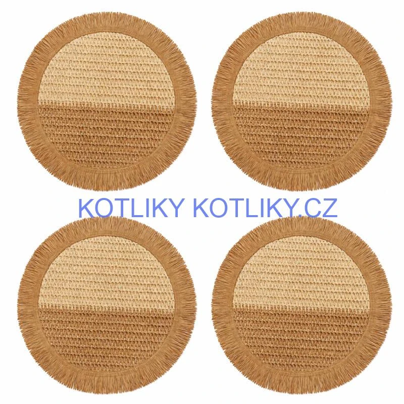 Přírodní podložky pod talíř se třásněmi 37 cm, 4 ks