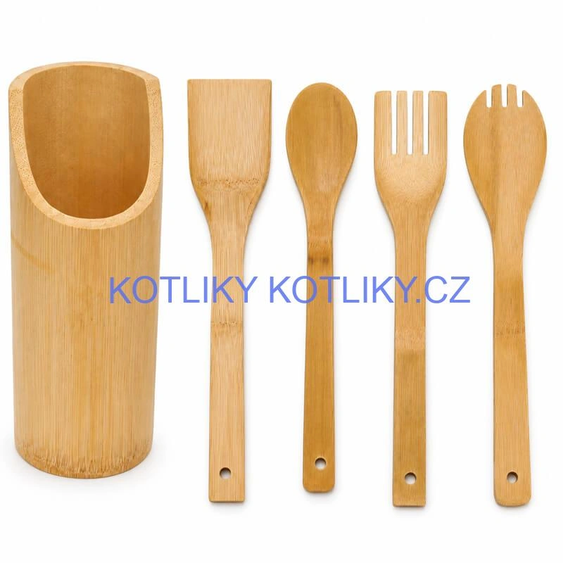 Dřevěná kuchyňská souprava se stojanem – 5 dílů