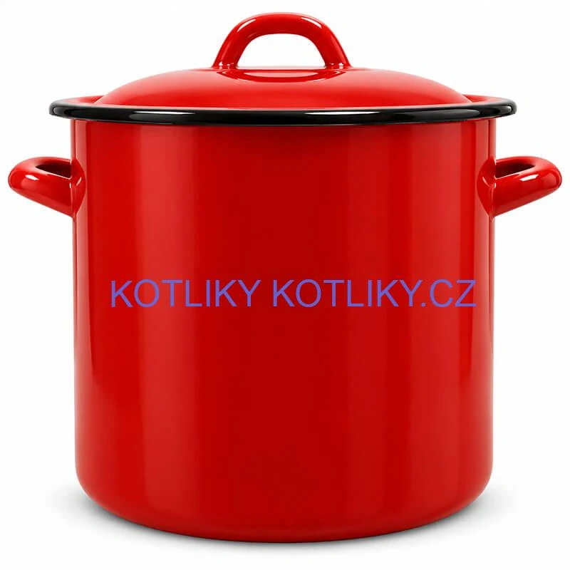 Červený smaltovaný hrnec FALCO s poklicí – čelní pohled