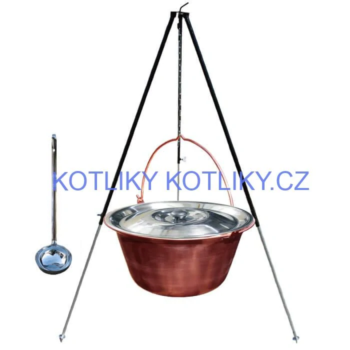 Měděný kotlík 30 L (1,2 mm) + poklice + teleskopický stojan