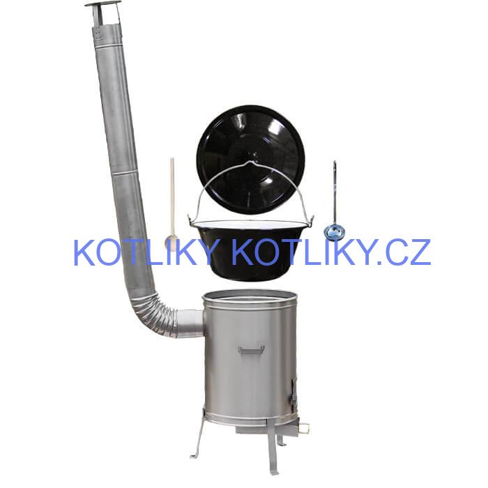 Smaltovaný kotlík 13 L (1,2 mm) + nerezová kotlina 36 cm + vařečka a naběračka LUX