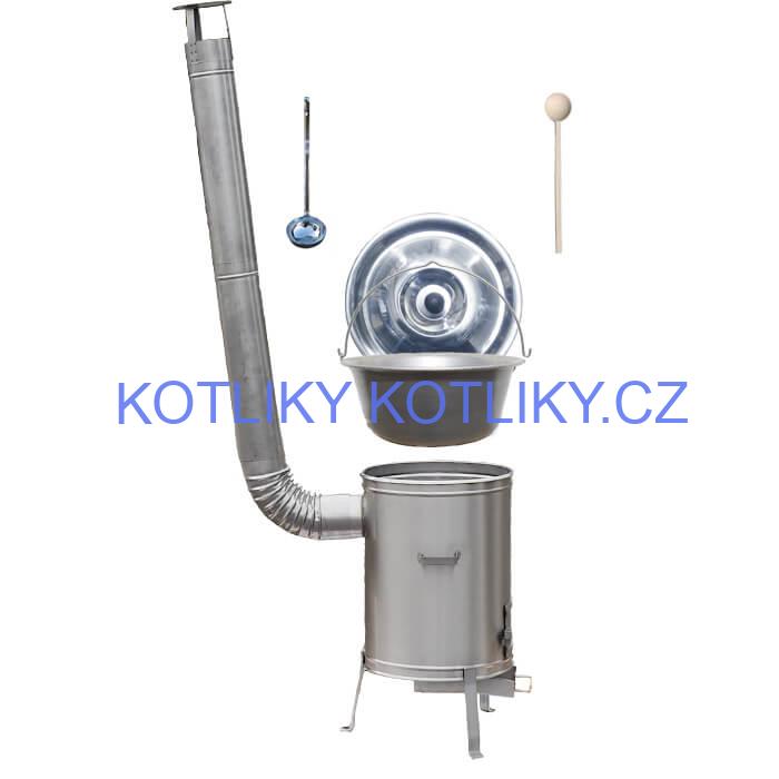 Nerezový kotlík 20 L (1,5 mm) + nerezová kotlina 42 cm + vařečka a naběračka LUX