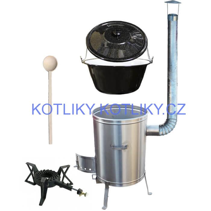 Smaltovaný kotlík 22 L (1,2 mm) + nerezová kotlina 42 cm + liatinový horák 7 kW, vareška LUX