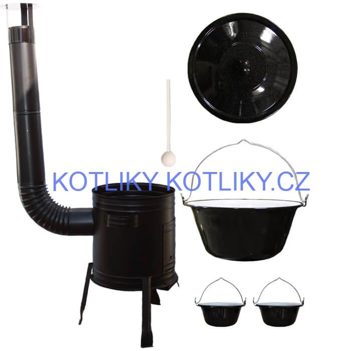 Smaltovaný kotlík 16 L (1,2 mm) + kovová kotlina 39 CLASSIC (KOV) + 2 smaltované servírovací kotlíky 0,8 L