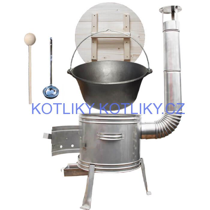 Litinový kotlík 22 L (0,8 cm) + nerezová kotlina 45 cm + vařečka a naběračka TOPLUX