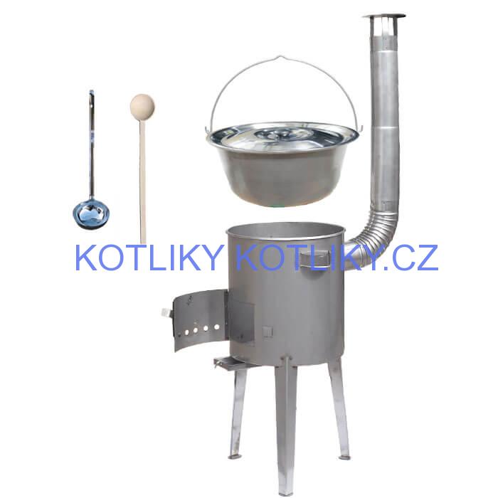 Železný kotlík 30 L (0,75 mm) + nerezová kotlina 45 cm LUXUS
