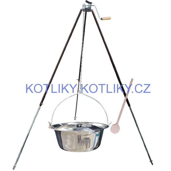 Nerezový kotlík 15 L (1,2 mm) + teleskopická trojnožka s pojistnou kladkou + poklice