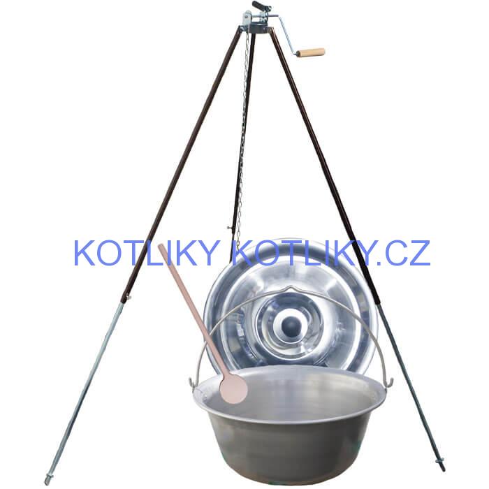 Nerezový kotlík 15 L (1,5 mm) + teleskopická trojnožka s pojistnou kladkou + poklice