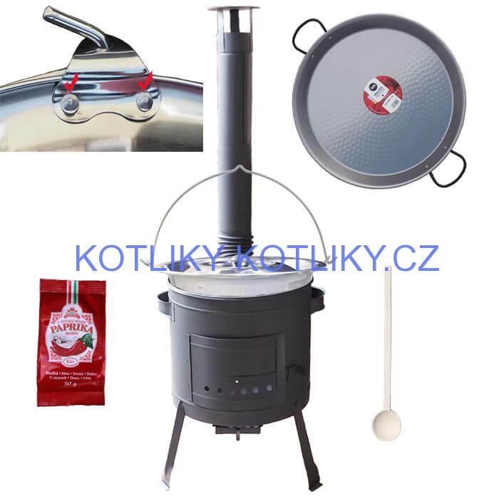 Zesílený nerezový kotlík 15 L (0,8 mm) + Paella ocelová pánev + nízká žáruvzdorná kotlina 36 cm PLUS 600