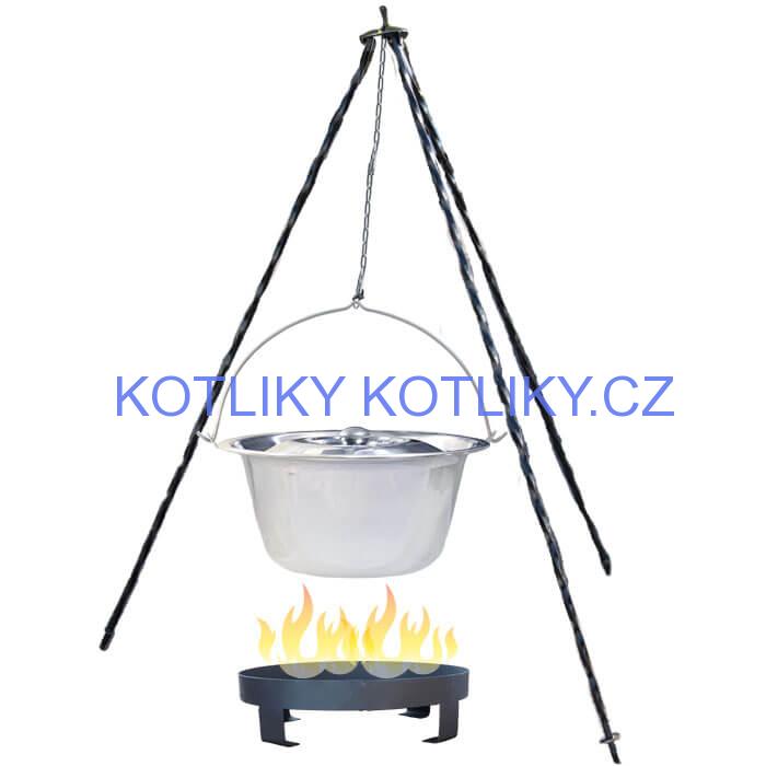 Nerezový kotlík 14 L (0,8 mm) + Ohnisko + stojan 1,2 m