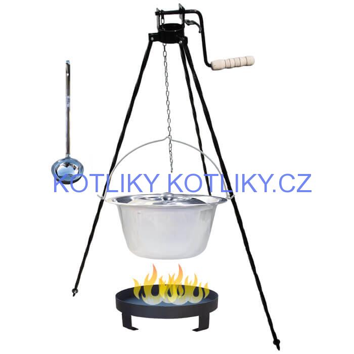 Nerezový kotlík 14 L (0,8 mm) + Ohniště + stojan s kladkou VAR