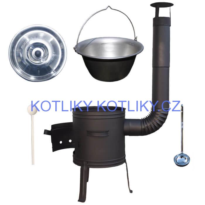 Nerezový kotlík 10 L (1,5 mm) + nízká žáruvzdorná kotlina 33 cm PLUS 700 + vařečka a naběračka