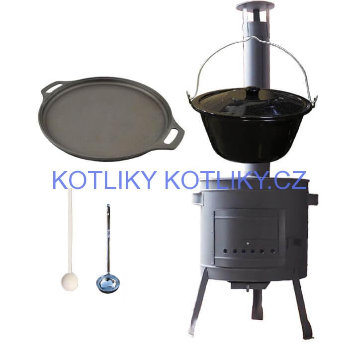 Smaltovaný kotlík 20 L (1,2 mm) + Litinová pánev 43 cm + žáruvzdorná kotlina 42 PLUS 600