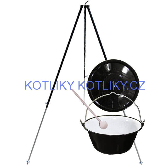 Smaltovaný kotlík 40 L + poklice + teleskopicka trojnožka 1,7 m