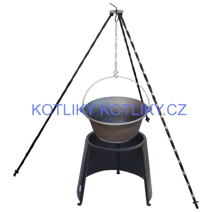 Litinový kotlík 16 L + chránič plamene 43 cm + trojnožka 1,2 m