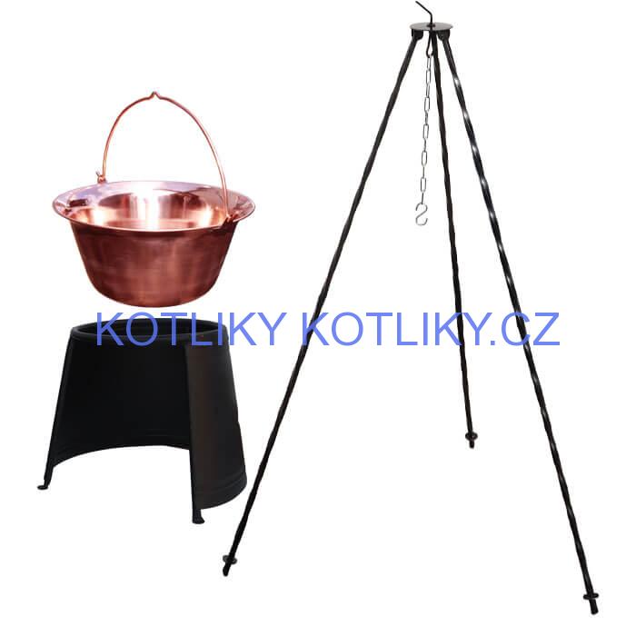 Měděný kotlík 20 L (1,2 mm) + chránič plamene 43 cm  + trojnožka 1,2 m