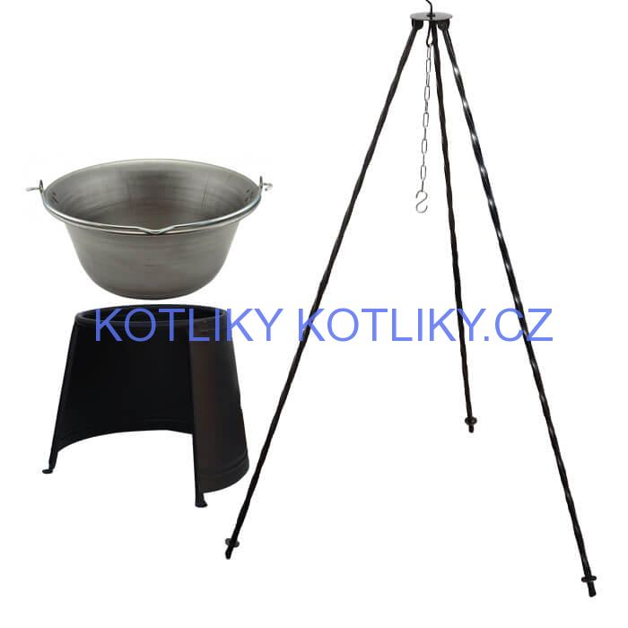 Železný kotlík 10 L (0,75 mm) + chránič plamene 37 cm + trojnožka 1,2 m