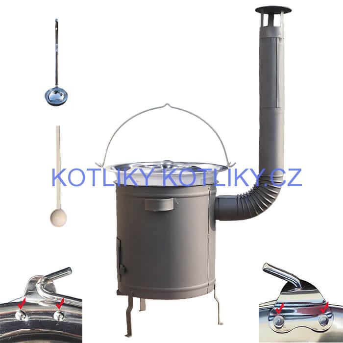 Nerezový kotlík 15 L (0,8 mm) zesílený s nýty + silnostěnná (1,5 mm) žáruvzdorná kotlina 36 PLUS 600