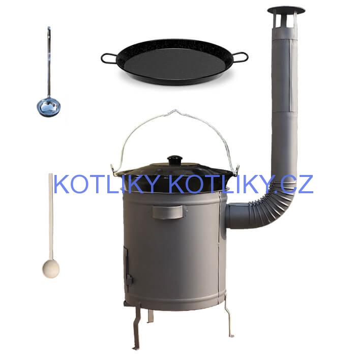 Smaltovaný kotlík 13 L (1,2 mm) + Paella pánev 38 cm + silnostěnná (1,5 mm) žáruvzdorná kotlina (1,5 mm) 36 PLUS 600