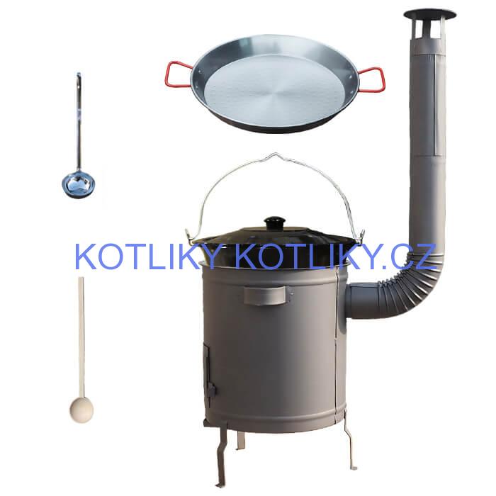 Smaltovaný kotlík 13 L (1,2 mm) + Paella pánev 38 cm + silnostěnná (1,5 mm) žáruvzdorná kotlina (1,5 mm) 36 PLUS 600