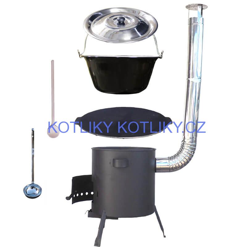Smaltovaný kotlík 20 L + litinová pánev 45 cm + žáruvzdorná kotlina 42 cm PLUS 600