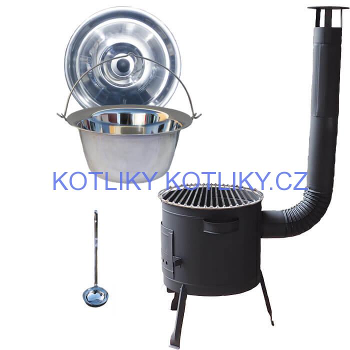 Nerezový kotlík 20 L (1,2 mm) INOX + Nerezový rošt 45 cm + nízká žáruvzdorná kotlina 42 cm PLUS 600
