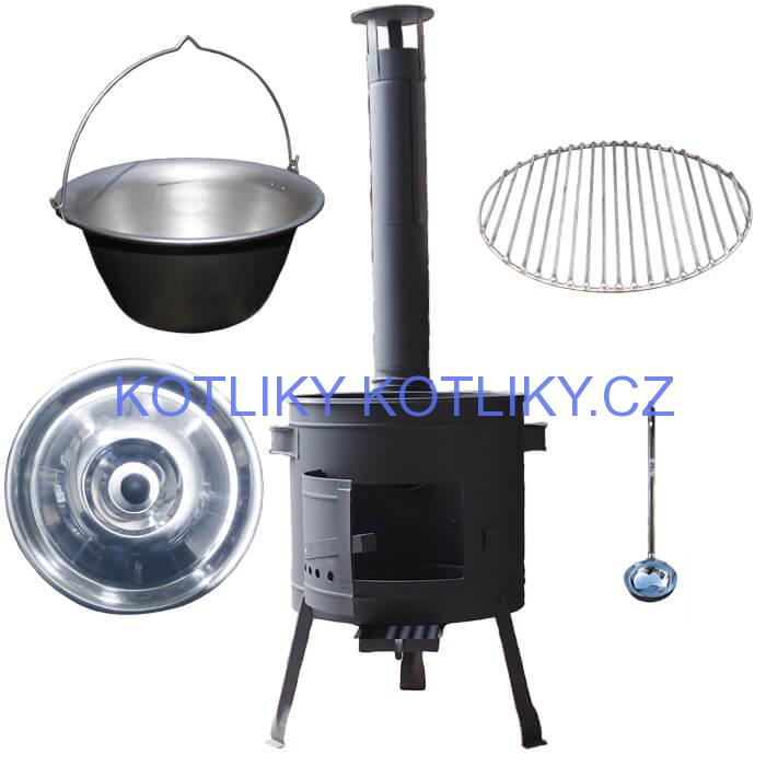 Nerezový kotlík 20 L (1,5 mm) + Nerezový rošt 45 cm + nízká žáruvzdorná kotlina 42 cm PLUS 600